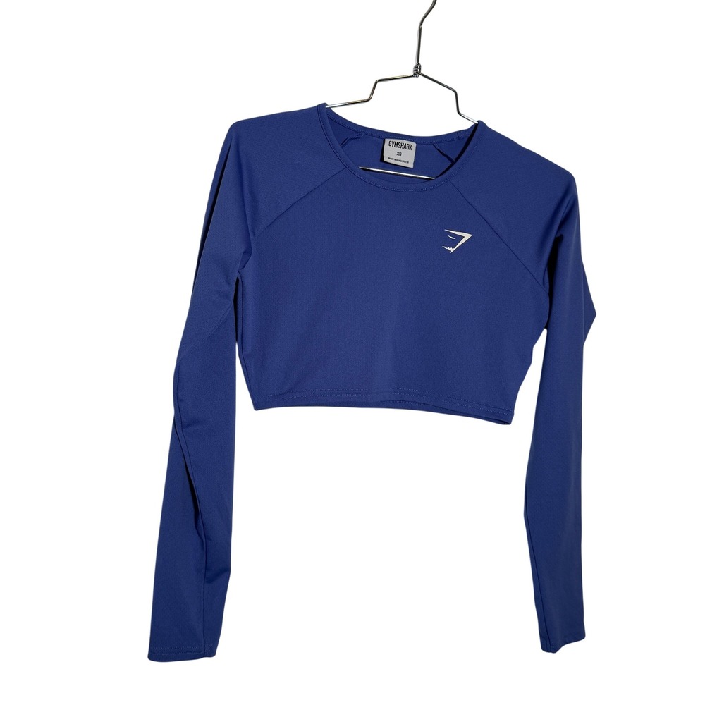 Gymshark Crop‎ Top Womens XS Blue Long Sleeve Raglan Activewear
